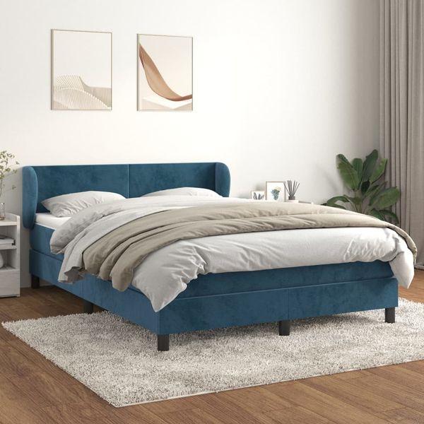 vidaXL Boxspringbett mit Matratze Dunkelblau 140x190 cm Samt 3127371