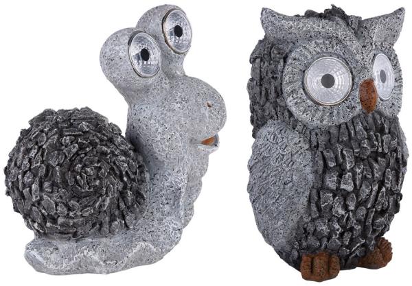 LED Solarleuchte, Eule Schnecke, grau, Akku