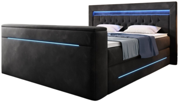 Boxspringbett Neptun mit TV Lift und RGB 140x200 Schwarz H2 (bis 70kg)