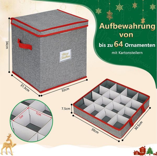 OSTWOLKE Aufbewahrungsbox für Weihnachtskugeln 64 Fächer Weihnachtskugeln Aufbewahrung, Abnehmbar, mit Griffen & Unterteiler