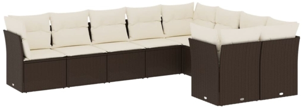 vidaXL 9-tlg. Garten-Sofagarnitur mit Kissen Braun Poly Rattan 3250012