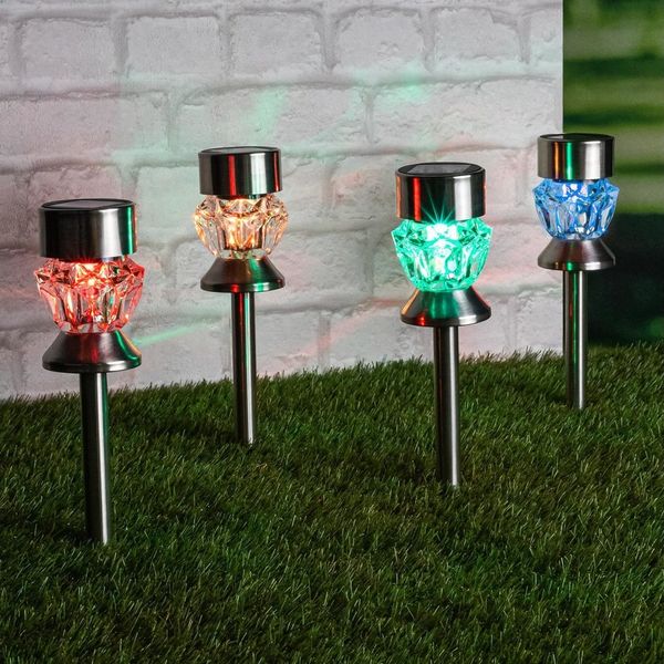Haushalt International LED Solarleuchte 4er Set LED Solarlampe Farbwechsel LED Ø 7x36 cm Gartenstecker Tischl