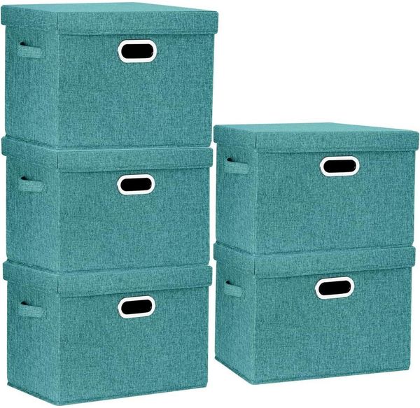 TYEERS Große Aufbewahrungsbox Stoff Faltbar 44x30x29cm 5er Set Aqua Deep