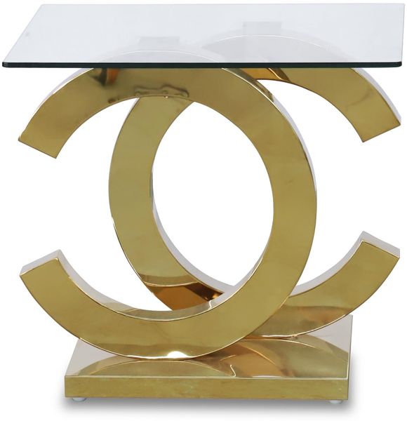 DRW Tisch, Glas und Metall, Gold glänzend, 90 x 55 x 55 cm