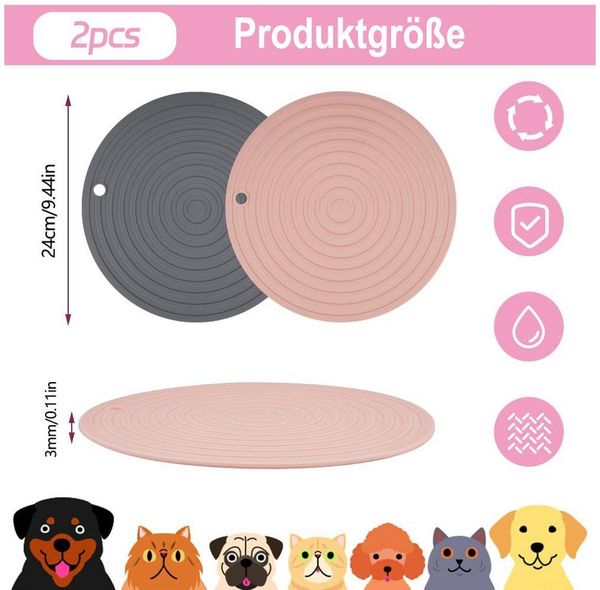 Ledander Napfunterlage 2er-Set Napfunterlage für Hunde und Katzen,– Silikon Futtermatte, geeignet für mittelgroße bis kleine Haustiere, in Pink und Grau