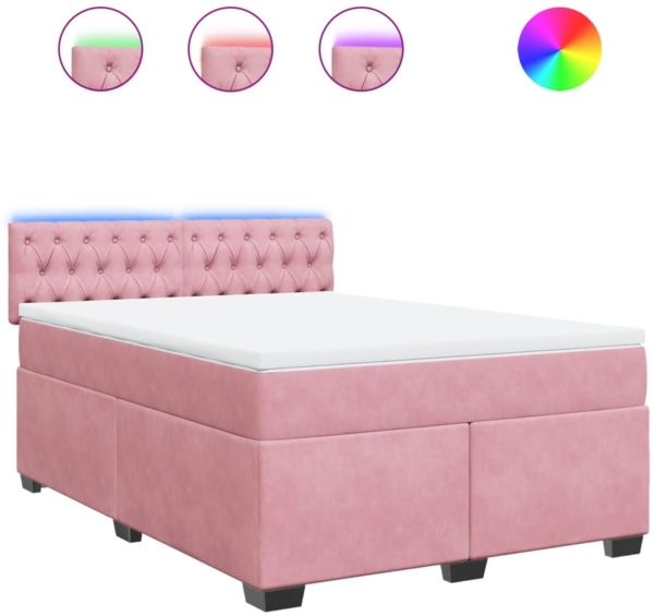 vidaXL Boxspringbett mit Matratze Rosa 140x200 cm Samt 3288641