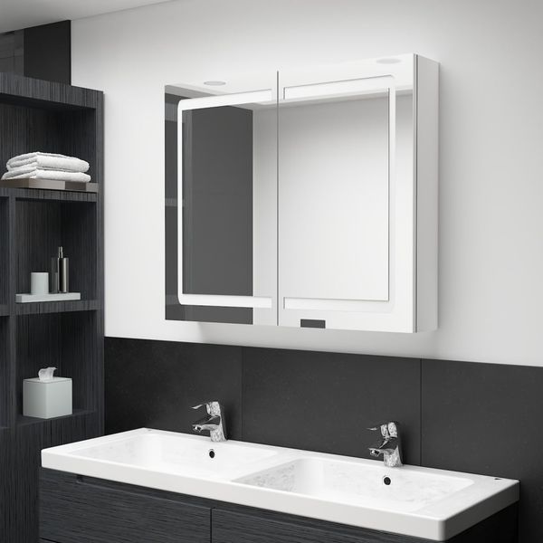vidaXL LED-Spiegelschrank fürs Bad Glänzend Weiß 80x12x68 cm 326517