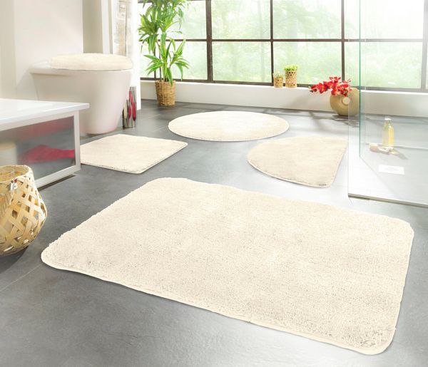 KiNZLER Badematte Chaozhou, Badvorleger, Badezimmer Teppich, Höhe 20 mm, rutschhemmend beschichtet, fußbodenheizungsgeeignet, Polyester, halbrund, Badteppich, Uni Farben, weich, als rechteckig, rund & Set erhältlich