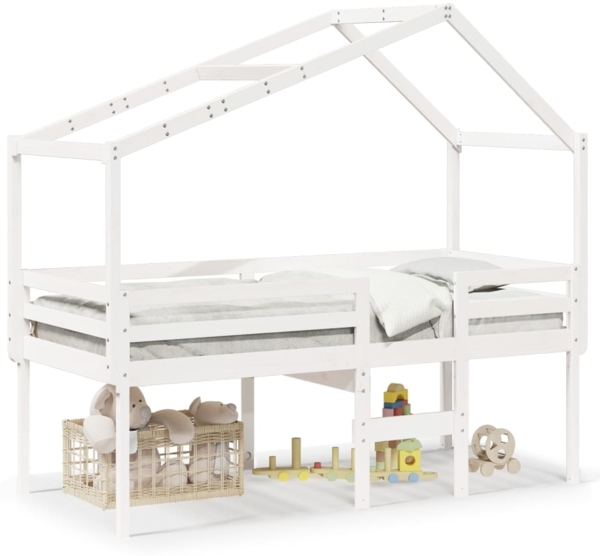 vidaXL Hochbett mit Dach Weiß 90x190 cm Massivholz Kiefer 3282059