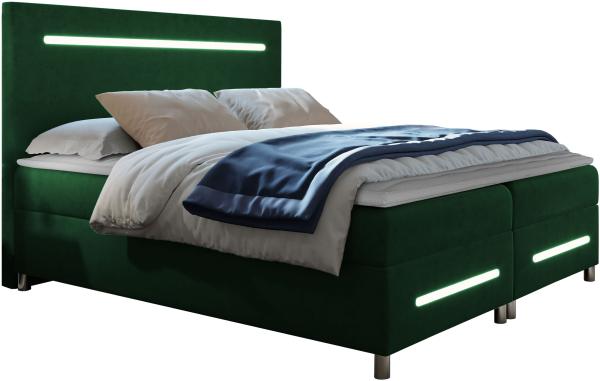 Boxspringbett Saziro LED, Grün, 180 x 200 cm