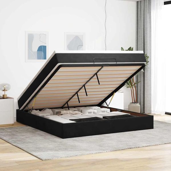vidaXL Ottoman-Bett mit Matratze Schwarz 180x200 cm Samt 3311203