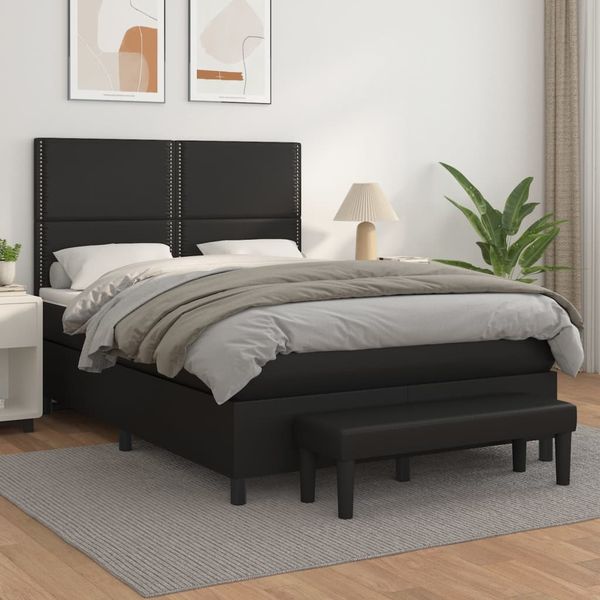 vidaXL Boxspringbett mit Matratze Schwarz 140x200 cm Kunstleder 3137605