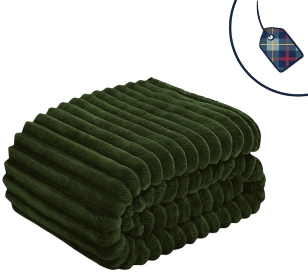 Premium Kuscheldecke in Cord Optik » Wohndecke 150 x 200 cm » Tagesdecke » dicke Wohndecke 450 gsm - Olivgrün