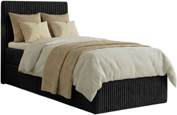 Boxspringbett RALFI 80 x 200 cm (Linke Seit) mit Bettkästen, Bonell-Matratze H2 und Visco-Topper. Farbe: Schwarz Bild 2