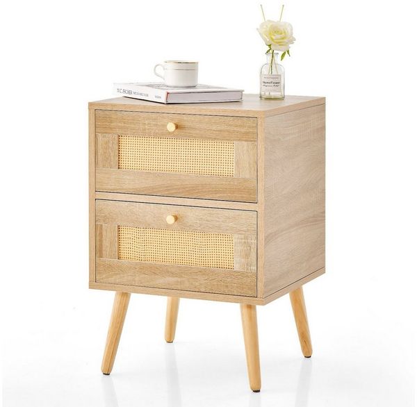 COSTWAY Nachttisch Beistelltisch (1-St), mit 2 Schubladen, 40 x 40 x 59 cm, Holz