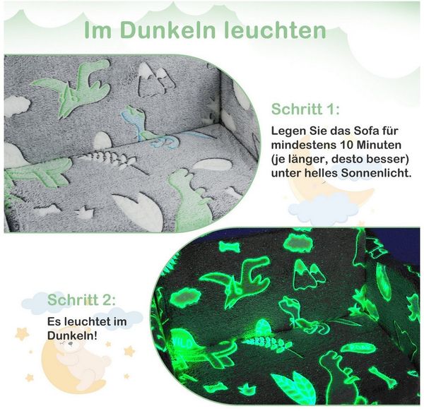 KOMFOTTEU Kindersofa, ausklappbar mit leuchtenden Mustern & abnehmbarem Flanellbezug