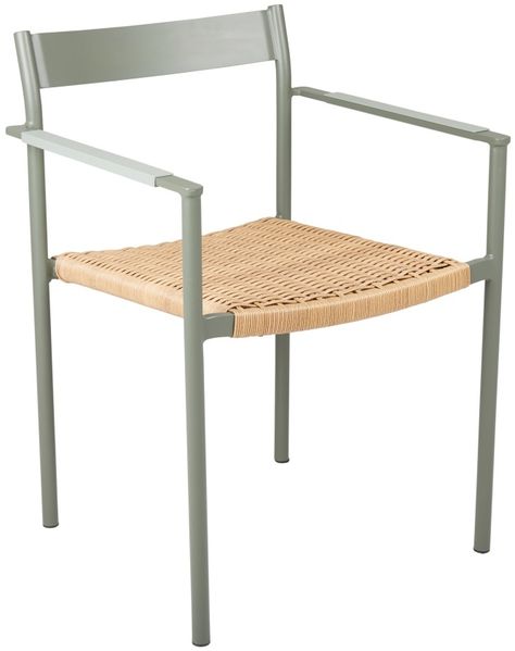Gartenstuhl DK mit Armlehne aus Aluminium und Kunstrattan, modern skandinavisch, Nordic Green, stapelbar
