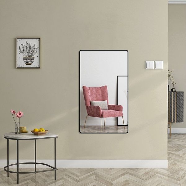 Boromal Ganzkörperspiegel Schwarz 100-180cm Wandspiegel groß Wand ganzkörper (Flurspiegel Spiegel flur, rechteckig), für Flur, Wohnzimmer, Schlafzimmer, Badezimmer, Kinderzimmer