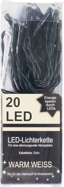 LED-Lichterkette 20-LED Dekolichter Winterdeko Weihnachtsbeleuchtung Warmweiß
