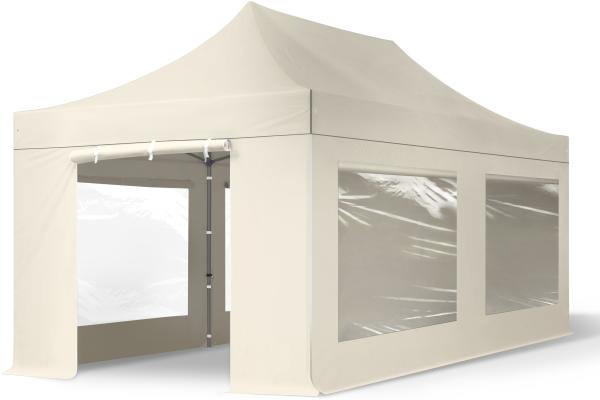 3x6 m Faltpavillon, PREMIUM Stahl 40mm, Seitenteile mit Panoramafenstern, creme