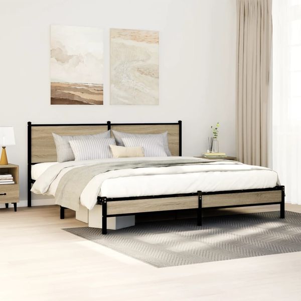 vidaXL Metallbett ohne Matratze Sonoma-Eiche 160x200 cm 4007871