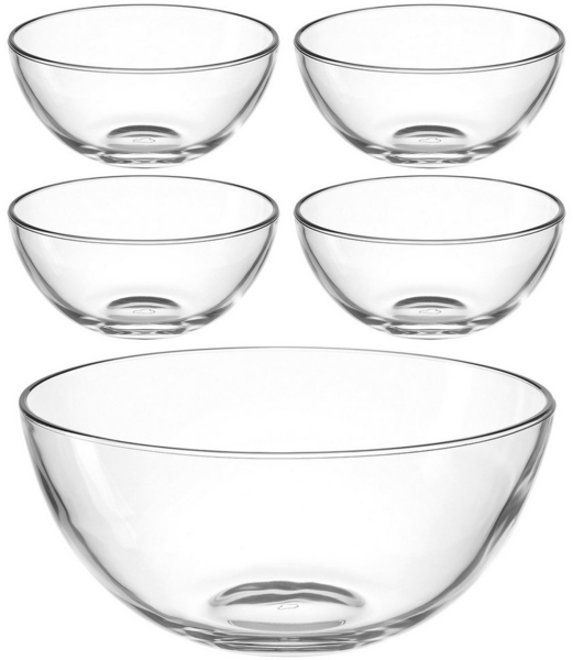 LEONARDO Schale Schalen-Set CUCINA, 5er Set, 4x Ø 10 cm & 1x Ø 21,5 cm, Glas, (Set, 5-tlg), Spülmaschinengeeignet