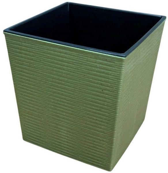 Engelland Pflanzkübel Blumentopf aus recyceltem Kunststoff & Holz (WPC), Rillenoptik (UV-beständig, wetterfest, quadratisch), Blumenkübel für Garten, Balkon, Terrasse, Innen- und Außenbereich