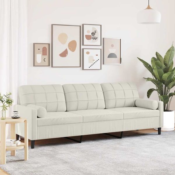 vidaXL Sofa 3-Sitzer mit Zierkissen Creme 210 cm Samt 3278247