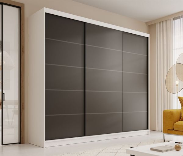 Schiebetürenschrank Schrank LUND in Weiß- Schwarz 250 x 215 x 58 cm