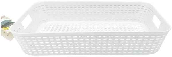 EDCO Aufbewahrungskorb AUFBEWAHRUNGSKORB 35x25x6,5cm Kunststoff Rattan-Optik 03 (Weiss), Körbchen Ablagekorb Kiste Korb