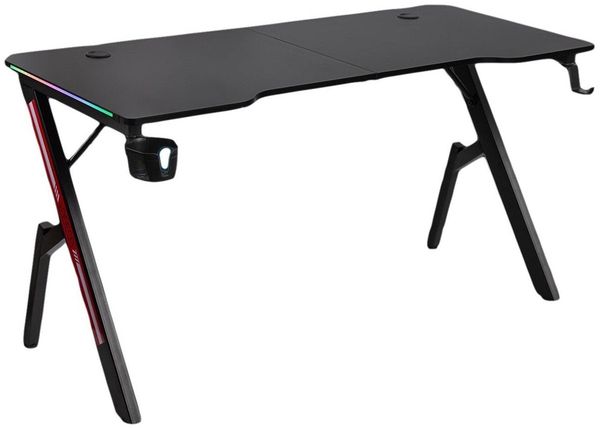 Todeco 160 x 60cm Gaming Tisch mit LED, Gaming Schreibtisch, PC Tisch Gaming mit Kohlefaseroberfläche, mit Kopfhörerhaken Getränkehalter, Ergonomischer PC Gaming Tisch