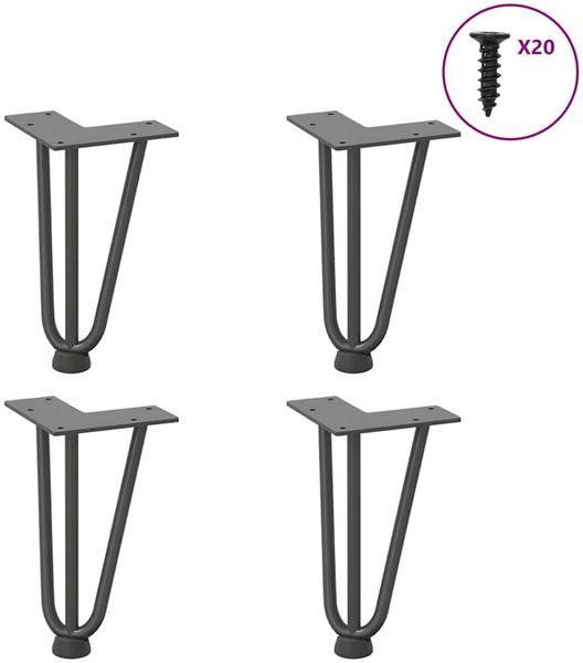 vidaXL Haarnadelbeine für Couchtisch 4 Stk. Anthrazit 20 cm Massivstahl 4012434