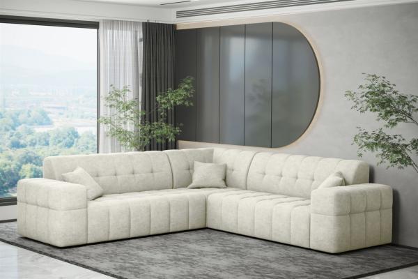 Ecksofa Designersofa NANCY in Stoff Perfekt Harmony Pearl Seite Universal