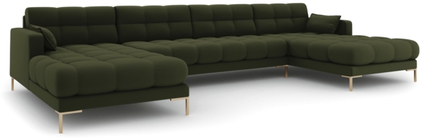 Micadoni Panorama-Sofa Mamaia 6-Sitzer Strukturierter Stoff Neve Grün goldene Beine