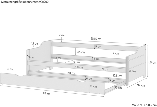 Sofabett Doppelbett Bettgestell 90x200 Einzelbett Bett + Bettkasten Kiefer massiv 60.34-09 Bild 10