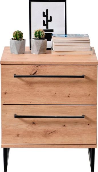INOSIGN Nachtkommode Sardinia, Nachtschrank, Maße (B/T/H): 45,5/35/54 cm (FSC-zertifizierter Holzwerkstoff), mit 2 Schubladen, Metallgriffe und Metallfüße in Kufenform