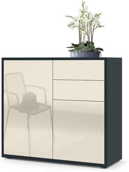 Vladon Sideboard Ben, Kommode mit 2 Türen und 2 Schubladen, Schwarz matt/Creme Hochglanz (79 x 74 x 36 cm) Bild 5