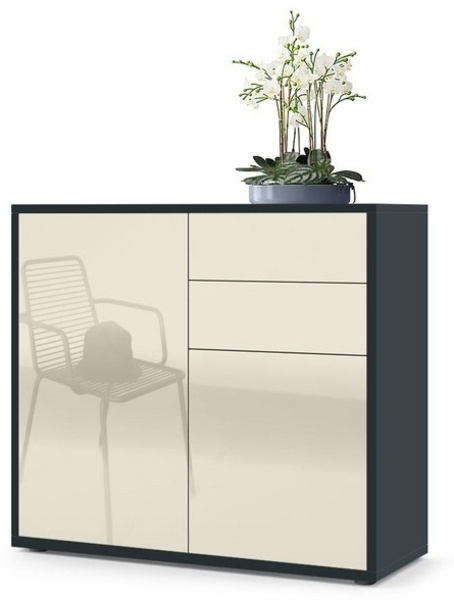Vladon Sideboard Ben, Kommode mit 2 Türen und 2 Schubladen, Schwarz matt/Creme Hochglanz (79 x 74 x 36 cm) Bild 4