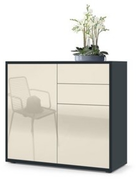 Vladon Sideboard Ben, Kommode mit 2 Türen und 2 Schubladen, Schwarz matt/Creme Hochglanz (79 x 74 x 36 cm) Bild 6
