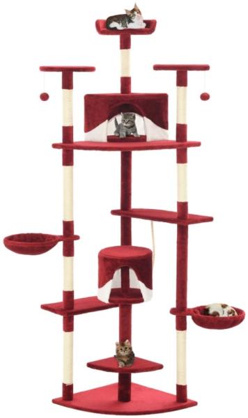 vidaXL Katzen-Kratzbaum mit Sisal-Kratzsäulen 203 cm Rot und Weiß