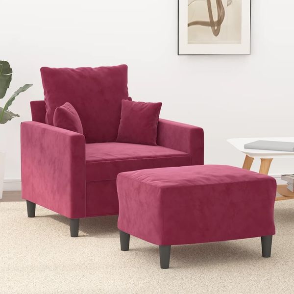 vidaXL Sessel mit Hocker Weinrot 60 cm Samt 3201101