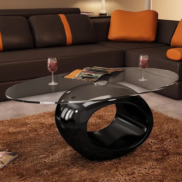 vidaXL Couchtisch mit ovaler Glasplatte Hochglanz Schwarz [240319]