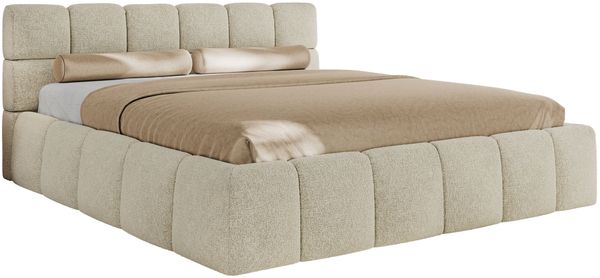 Doppelbett mit Gasdruckfeder, Polsterbett NIRA CLASSIC Holzlattenrost Bett mit Stauraum, gepolstertes Kopfteil Bettkasten - 200 x 200 cm - Creme Strukture Bild 5