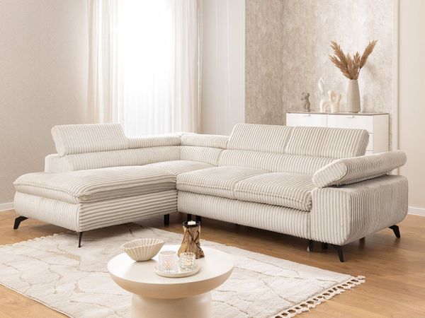 S-Style Möbel Ecksofa Bonnie mit Schlaffunktion Bettkasten und Kopfteilverstellung, mit Wellenfederung, Cord-Stoff