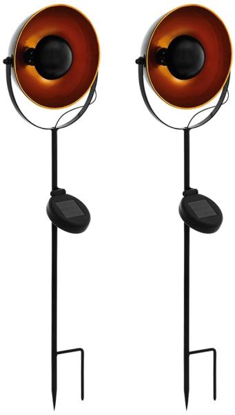 2er Set LED Solarleuchte, Erdspieß, Stahl, schwarz-orange, Höhe 61 cm