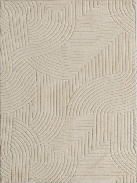 HOMCOM Teppich Anti-Rutsch Geometrisch Hochflor Wohnzimmerteppich, Rechteckig, Höhe: 17 mm, für Wohnzimmer Terrasse Balkon & Küche, 200 x 140 cm, Cremeweiß