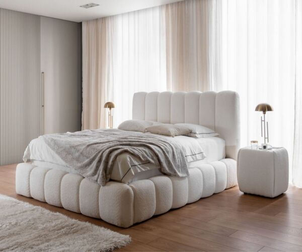 AN FURNITURE STORE Polsterbett KLOE - Bett mit Bettkasten und gepolstertem Kopfteil - Doppelbett (Jugendbett, mit dem gesteppten Kopfteil), Metallrahmen mit 34 Holzlatten, 1000 N Gasdruckfedern, ohne Matratze