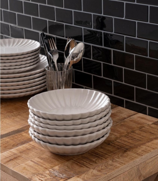 HIT Trading Suppenteller GROOVES, Ø 20 cm, Creme, Steingut, (12 St), Spülmaschinengeeignet