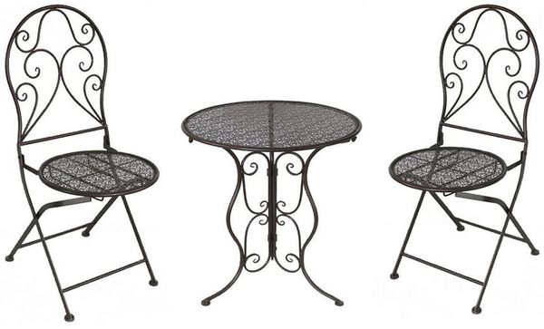 HTI-Line Balkonset Tischgruppe Lani Braun, (Set, 3-tlg, 1x Tisch, 2x Stühle), Sitzgruppe Metall Garten nostalgisch