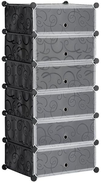 HOMCOM Schuhregal Modulares Regalsystem für 6 Paar Schuhe, Schuhregal 1-tlg, Kunststoff Stahl Schwarz+Weiß 49 x 36,5 x 108 cm